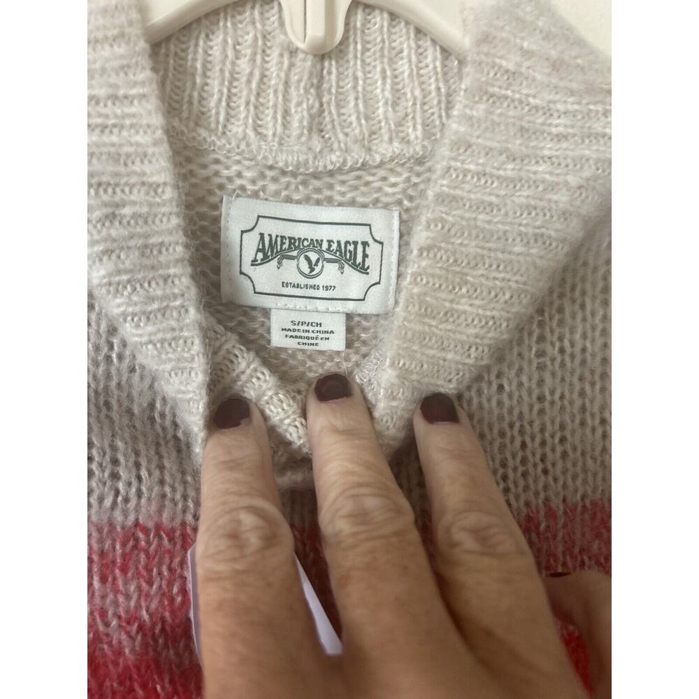 $60 NWT American Eagle Mock Neck Sweater Ombre Colorblock Cream Red Navy Size S - Picture 3 of 7